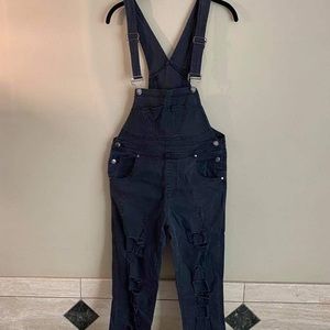 Dark Gray Distressed Overalls